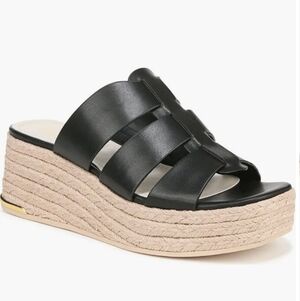 Size 8.5 Franco Sarto. Black Woven Strap Espadrille Wedge Slide - Women